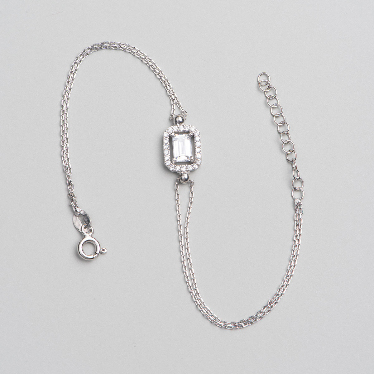 Silver Bracelet Baguette Design Zircon Stone 925 Sterling