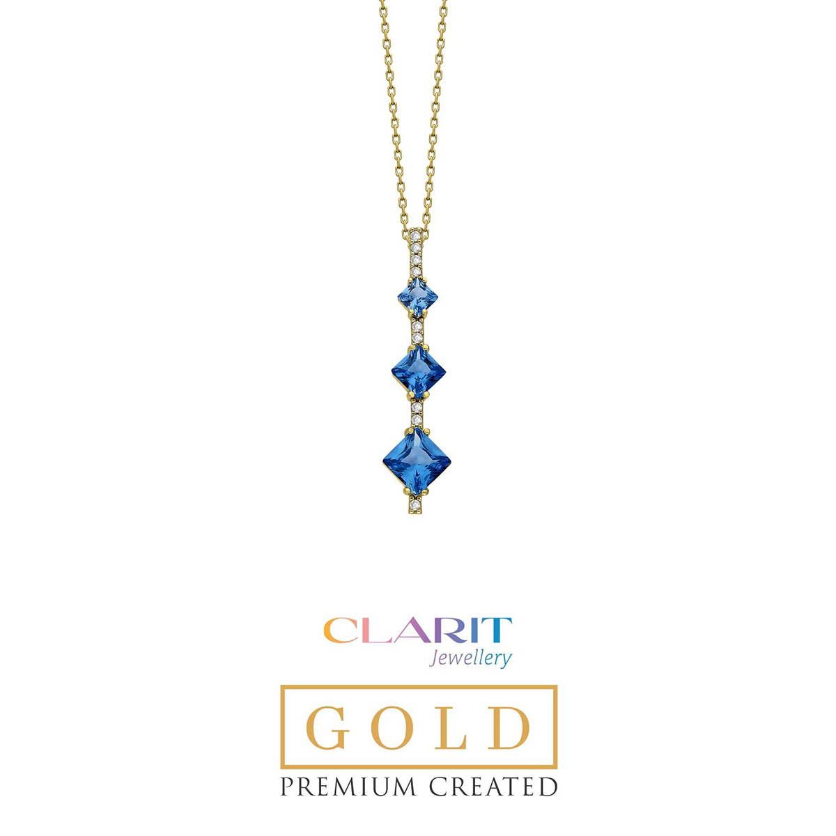 Created Aquamarine Stone Clarit Jewellery 14K Gold Necklace