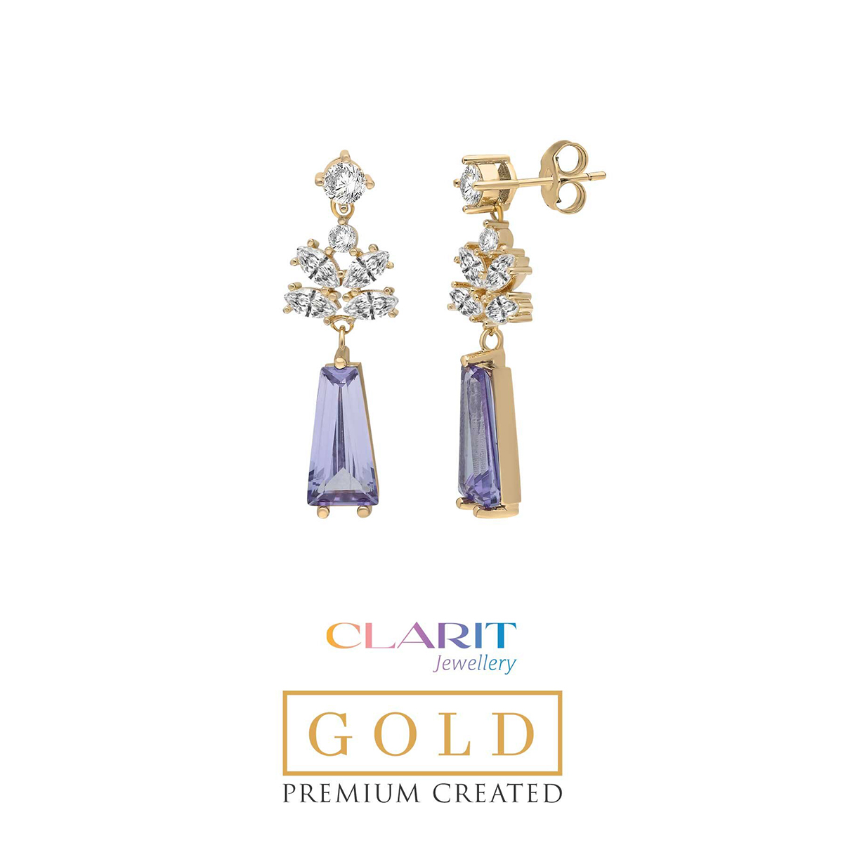 Created Alexandrite Trapeze Stone Clarit Jewellery 14K Gold Earrings