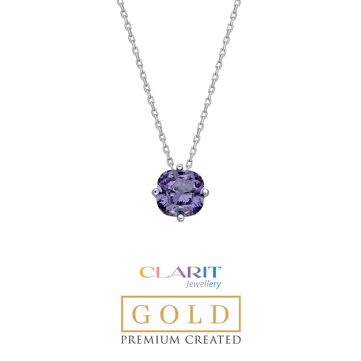 Created Alexandrite Stone Clarit Jewellery 14K  White  Gold Necklace