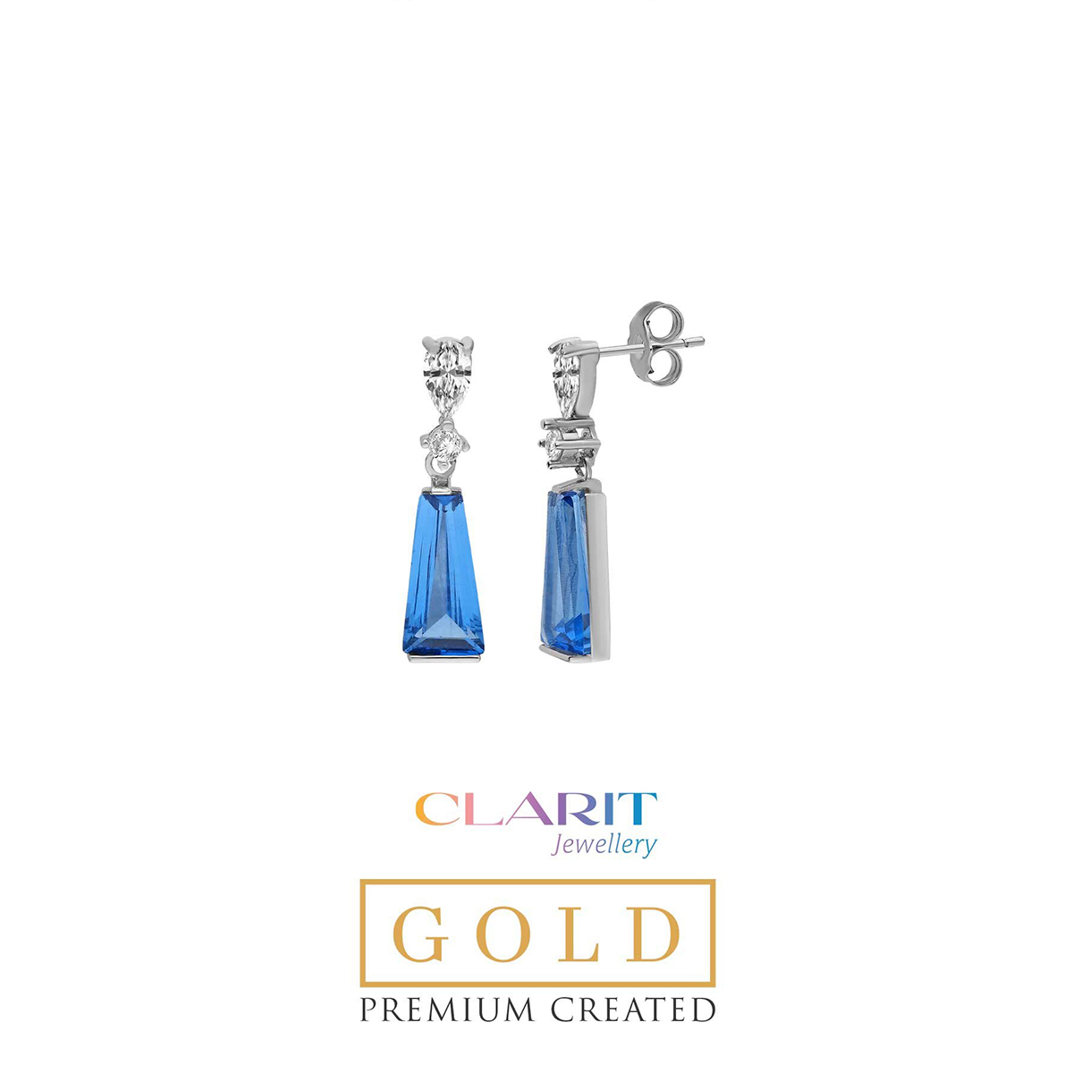 Created Aquamarine Stone Clarit Jewellery 14K White Gold Earrings