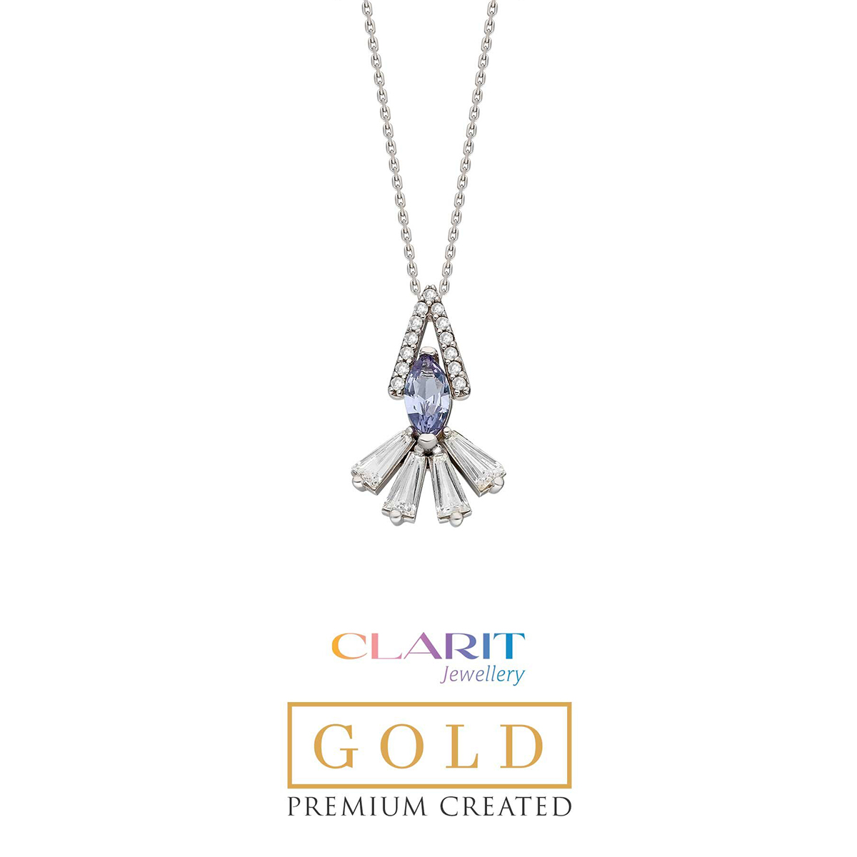Created Alexandrite Stone Clarit Jewellery 14K White Gold Necklace 