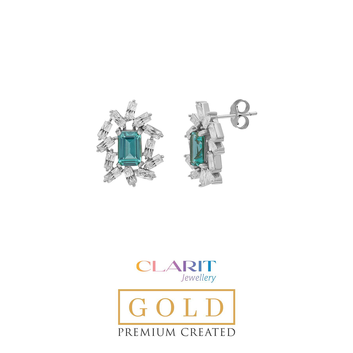 Created Paraiba Stone Clarit Jewellery 14K White Gold Earrings 