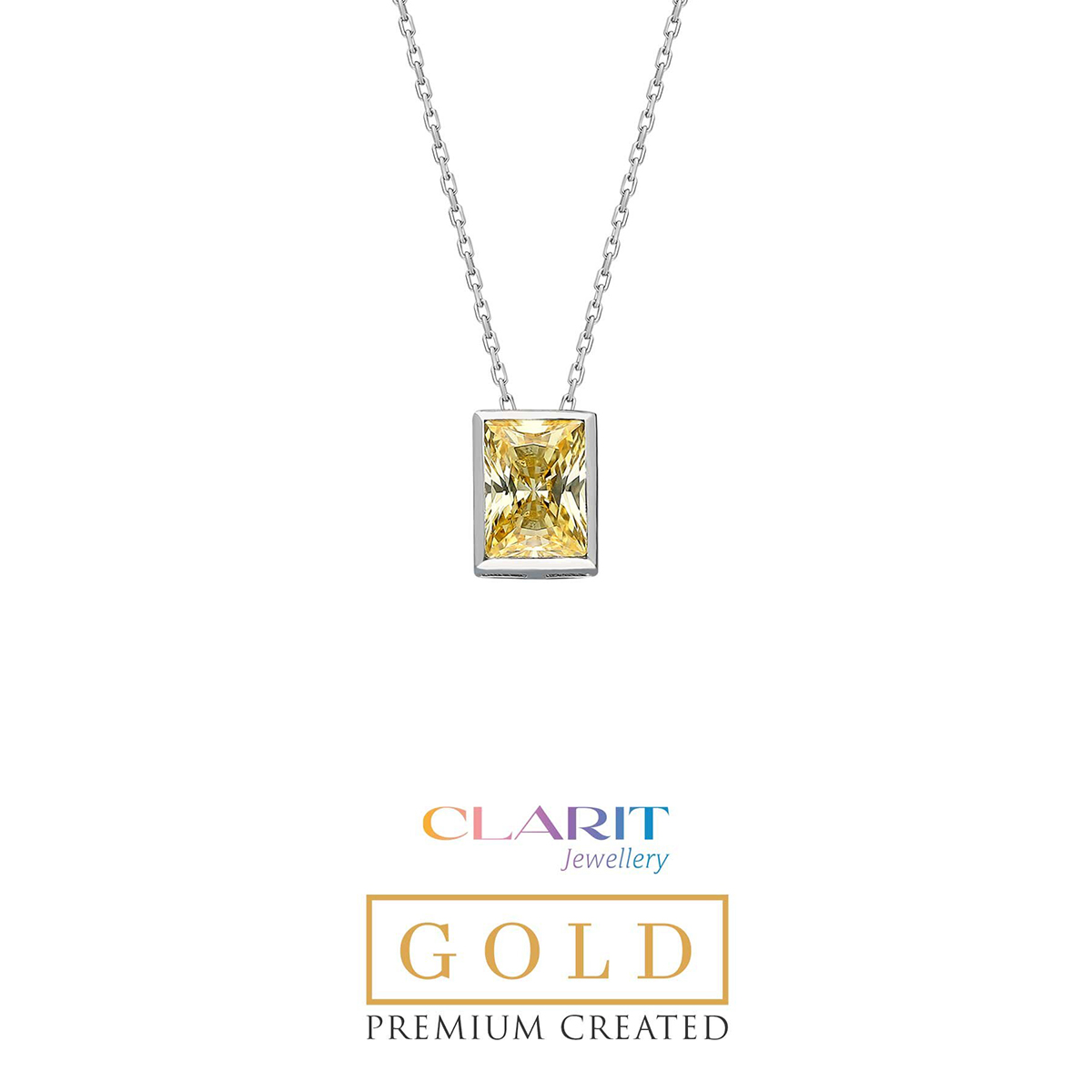 Created Light Yellow Canary Stone Clarit Jewellery 14K White Gold Necklace