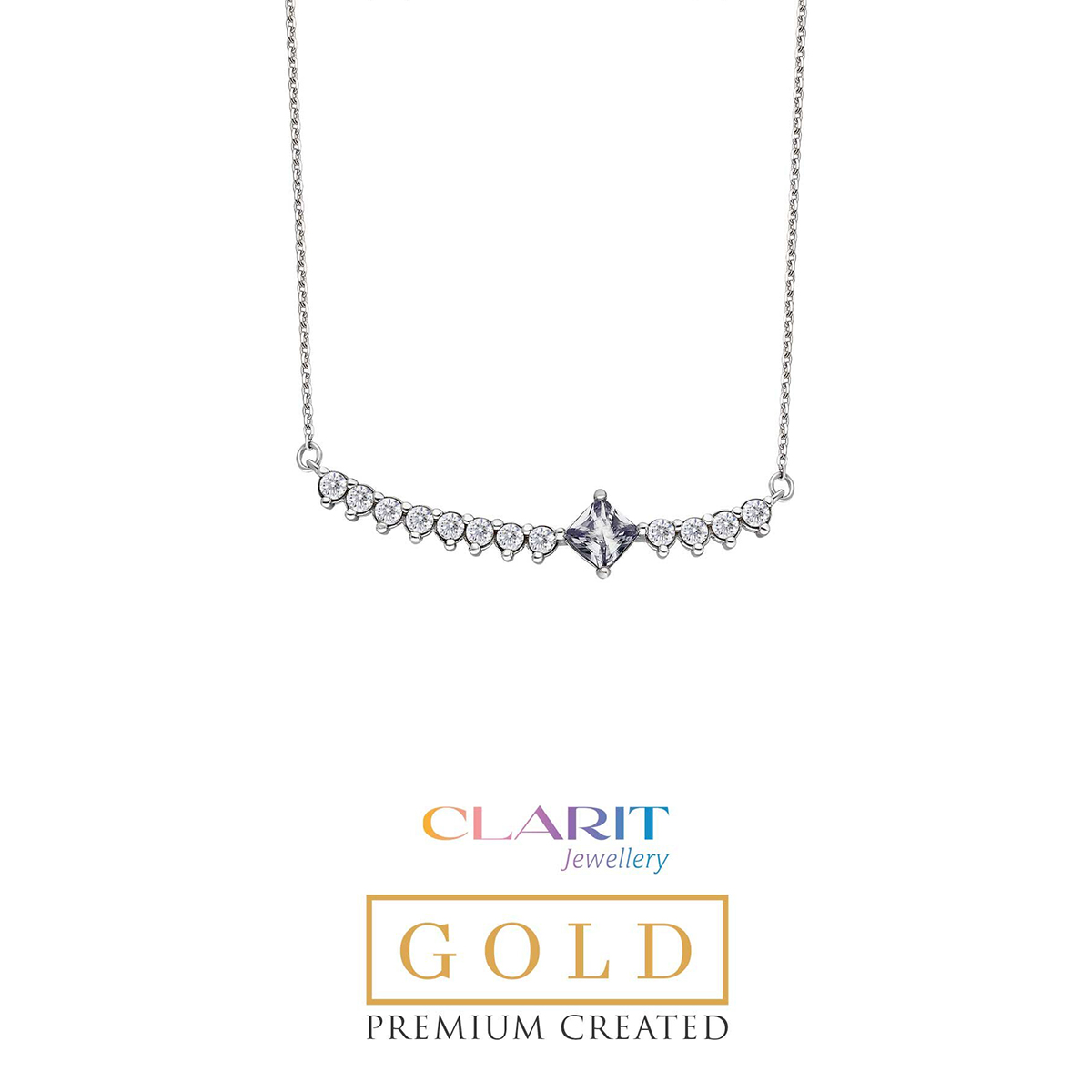 Created Alexandrite Stone Clarit Jewellery 14K white Gold Necklace
