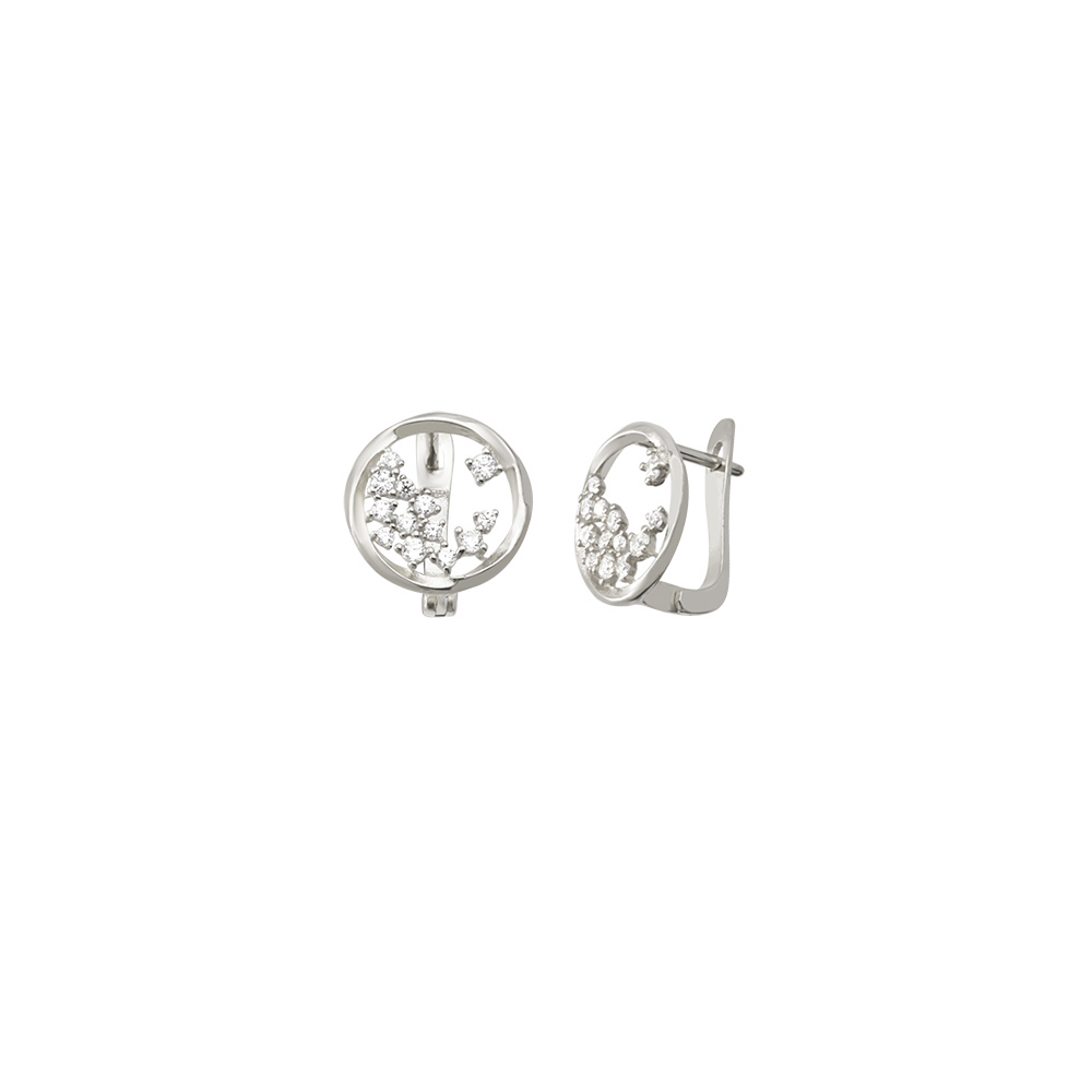 Silver Earring Minimal Design Zircon Stone 925 Sterling