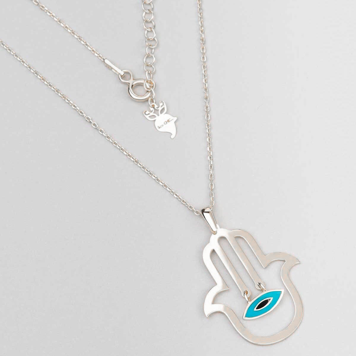 925 Sterling Silver Necklace Hamsa Design with Enamel