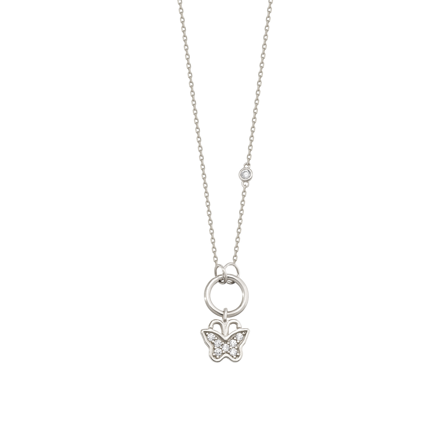 Silver Necklace Butterfly Design Zircon Stone 925 Sterling 