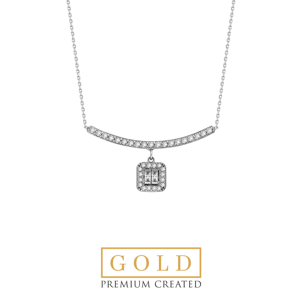 Premium Created  Special Cut Stone 14K White Gold Necklace