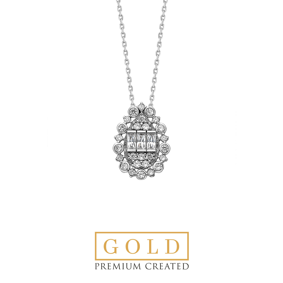 Premium Created Special Cut Stone 14K White Gold Necklace