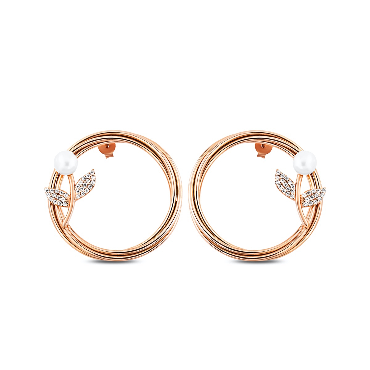 Silver Earring Hoop Design Pearl and Zirconia Stone 925 Sterling