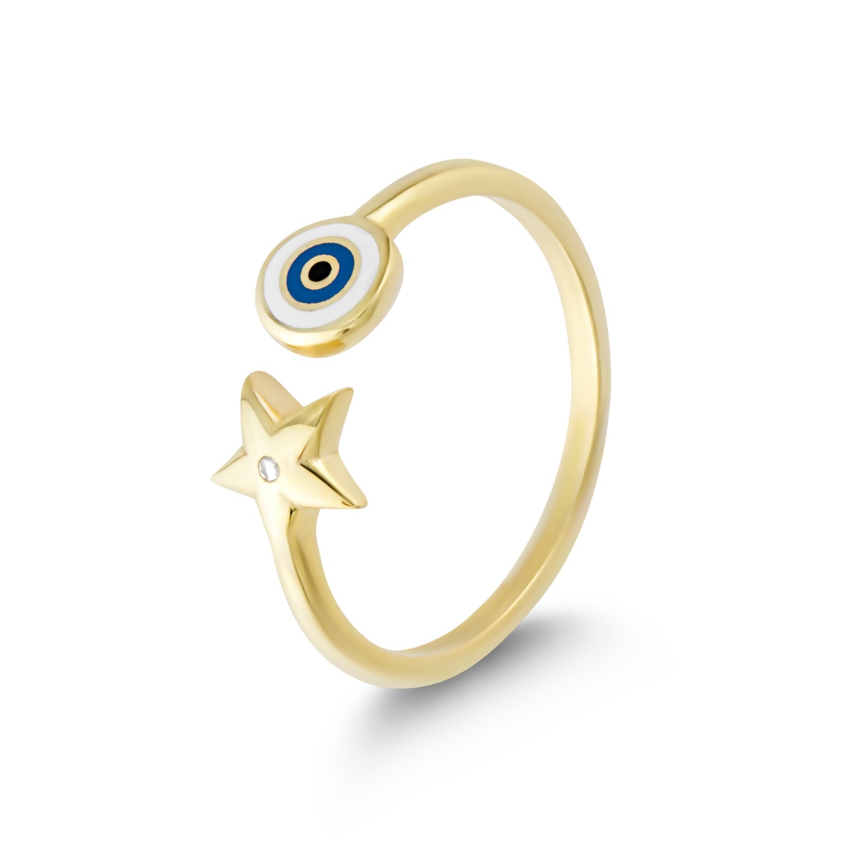 Silver Ring Evil Eye Collection Zircon Stone Freesize Enamel 925 Sterling