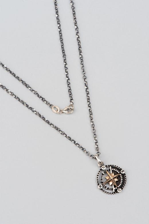 Man Necklace  Compass  Design Sterling Silver 60 cm