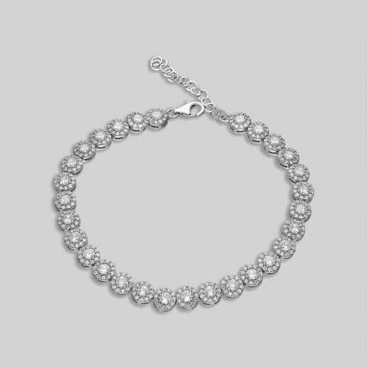 Silver Tennis Bracelet Zircon Stone 925 Sterling 18 Cm