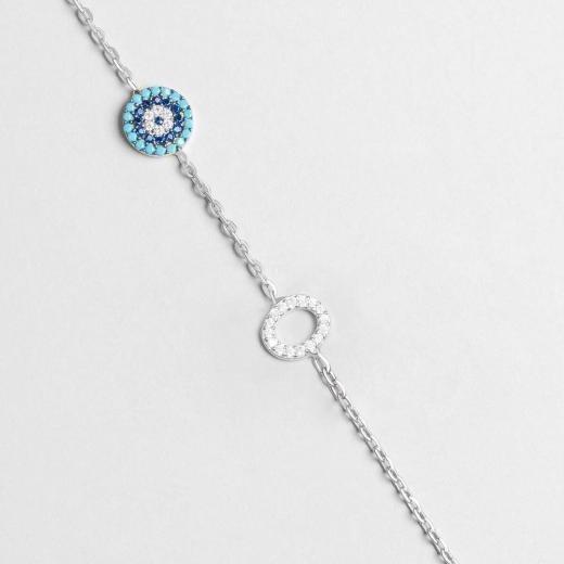 Silver Letter Bracelet with Evil Eye Design 925 Sterling