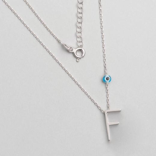 Alphabet With Evil Eye  F Sterling Silver