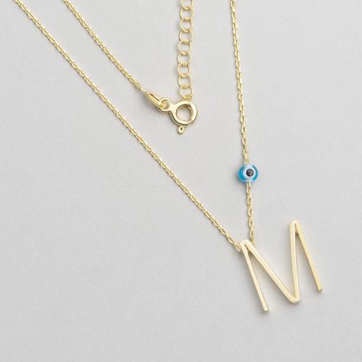 Alphabet With Evil Eye  M  Sterling Silver