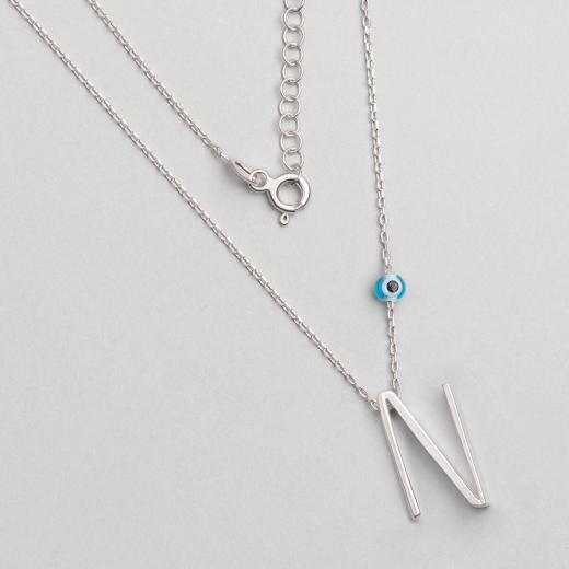 Alphabet With Evil Eye  N Sterling Silver