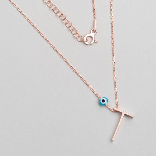 Alphabet With Evil Eye  T  Sterling Silver