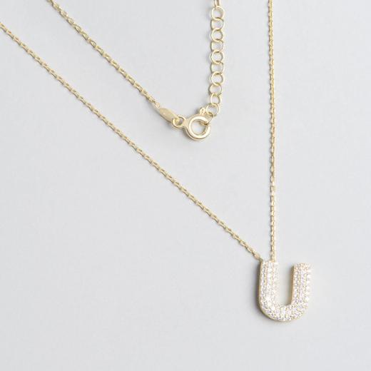 Silver Necklace Alphabet Collection U Letter 925 Sterling