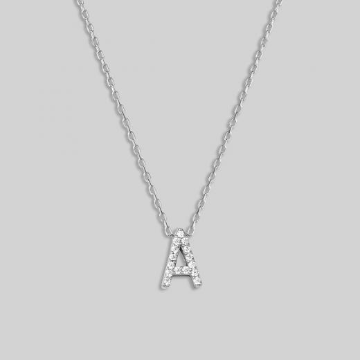 Silver Necklace Alphabet Collection Zircon Stone Letters 925 Sterling