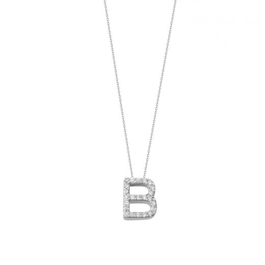 Silver Necklace Alphabet Collection Zircon Stone Letters 925 Sterling