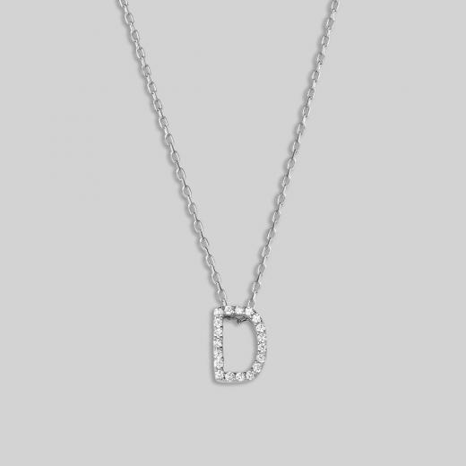 Silver Necklace Alphabet Collection Zircon Stone Letters 925 Sterling