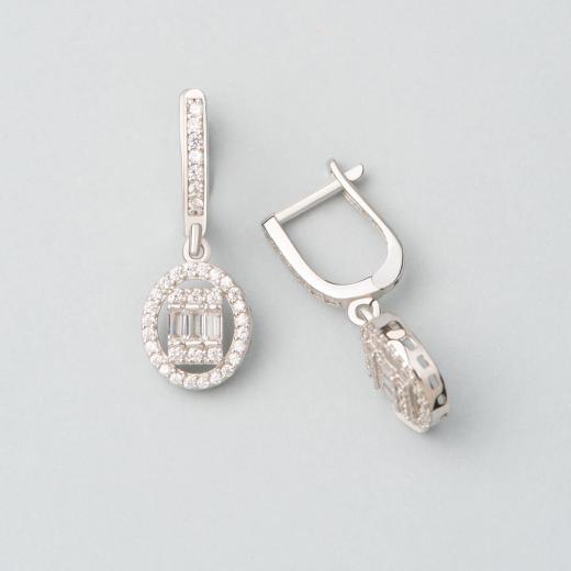 Silver Earring Baguette Design Zircon Stone 925 Sterling