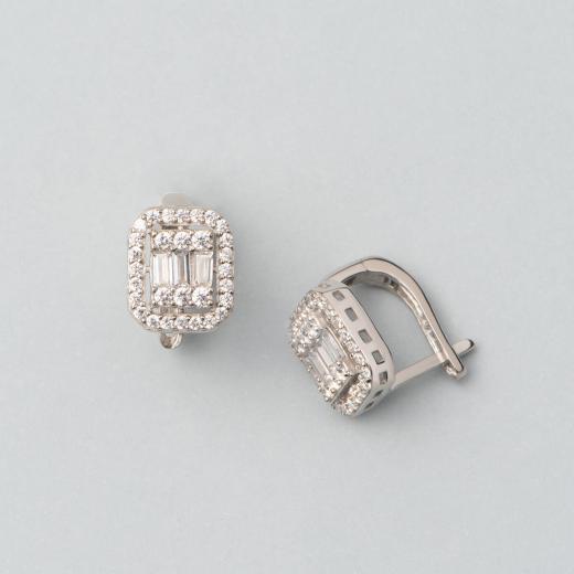 Silver Earring Baguette Design Zircon Stone 925 Sterling