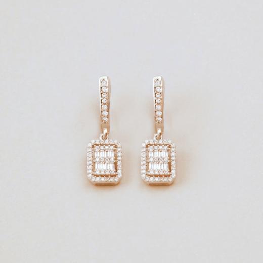 925 Sterling Silver Earring Baguette Design Zircon Stone