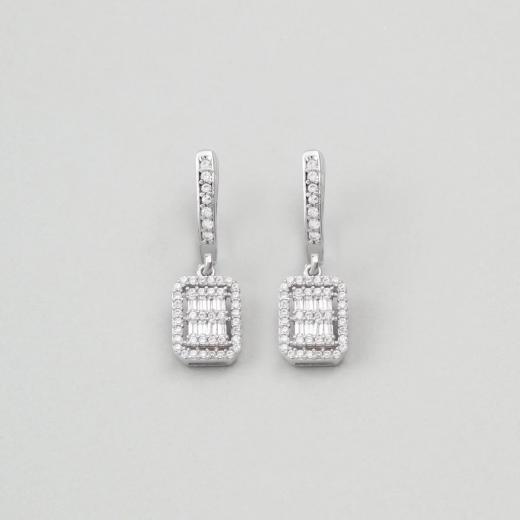 925 Sterling Silver Earring Baguette Design Zircon Stone