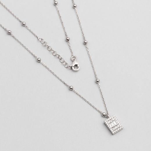 925 Sterling Silver Necklace Baguette Design Zircon Stone