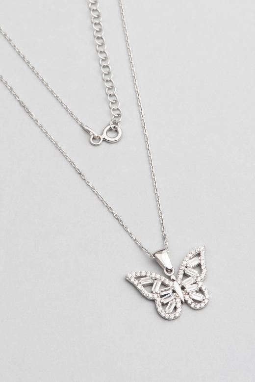 Butterfly Necklace Baquette Stone Sterling Silver