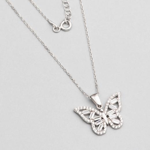 Butterfly Necklace Baguette Stone Sterling Silver