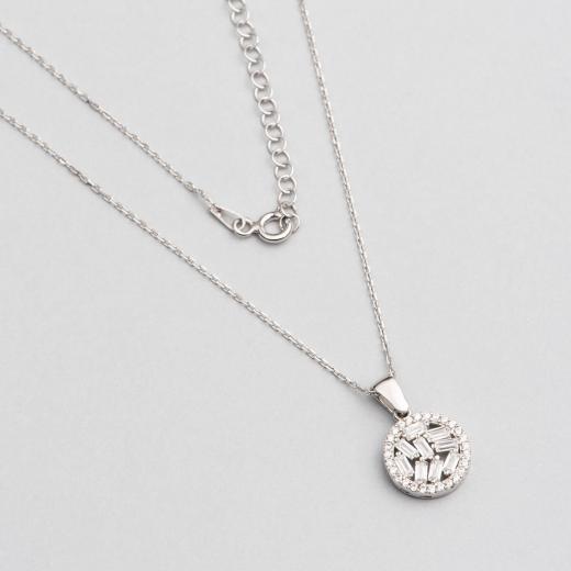 925 Sterling Silver Necklace Baguette Design Zircon Stone