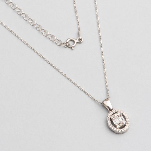 925 Sterling Silver Necklace Baguette Design Zircon Stone