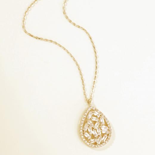 925 Carat Sterling Silver Drop Shape Design Baguette Necklace