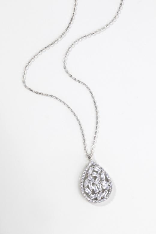 Silver Baguette Necklace drop shape