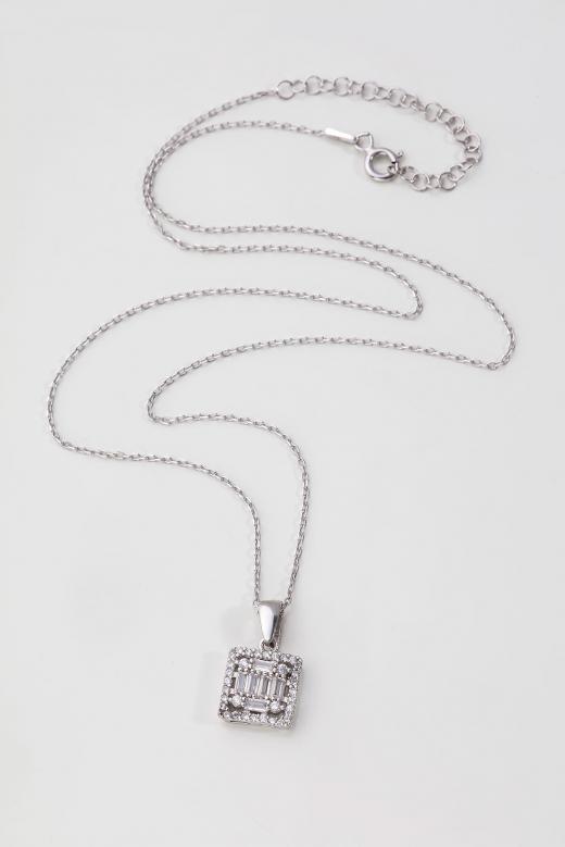 Silver Baguette Necklace Minimal Design 925 Sterling