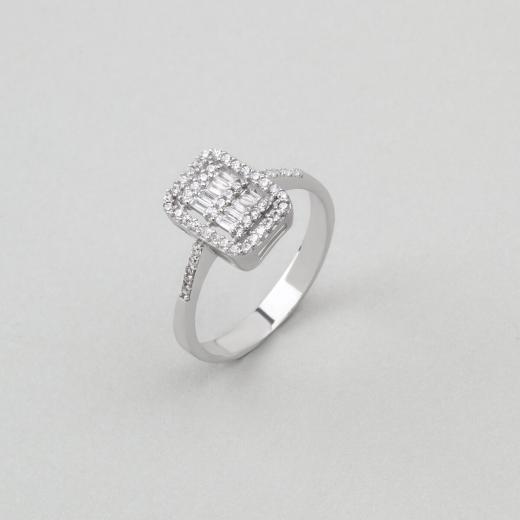 925 Sterling Silver Ring Baguette Design Zircon Stone