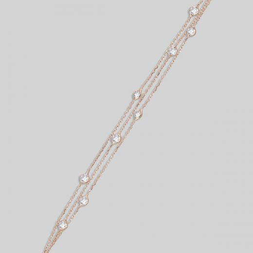 Three Lines with Zircon 18 Karat Rose Gold Plated Silver Bracelet