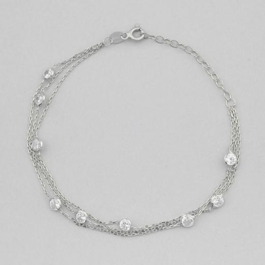 Silver Bracelet 3 Line Zircon Stone 925 Sterling