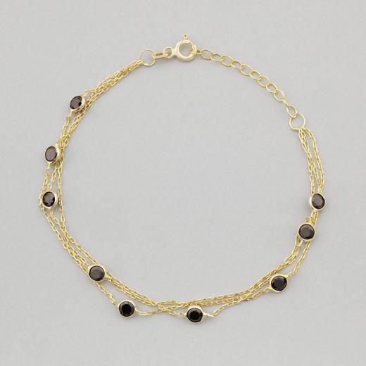 Three Lines with Zircon 18 Karat Yellow Gold Plated Silver Bracelet