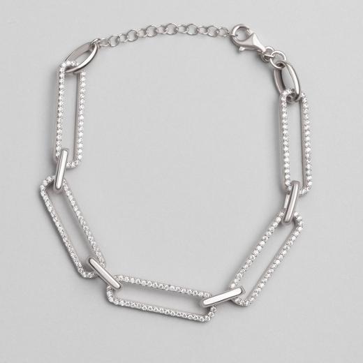 Silver Chain Bracelet Zircon Stone 925 Sterling 
