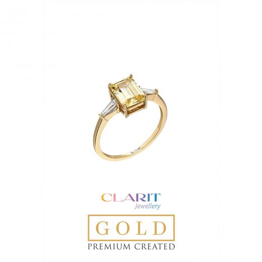 Created Light Canary Yellow Stone Clarit Jewellery 14K Gold Ring