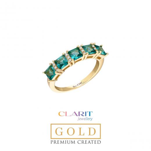 Created Paraiba Stone Clarit Jewellery 14K Yellow Gold 5 Stones Ring