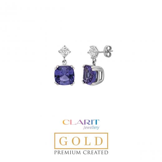 Created Alexandrite Stone Clarit Jewellery 14K White Gold Earrings