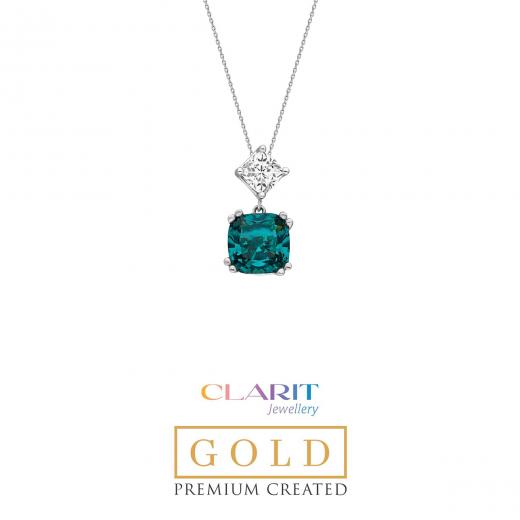 Created Paraiba Stone Clarit Jewellery 14K White Gold Necklace 