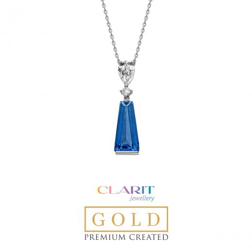 Created Aquamarine Stone Clarit Jewellery 14K White Gold Necklace