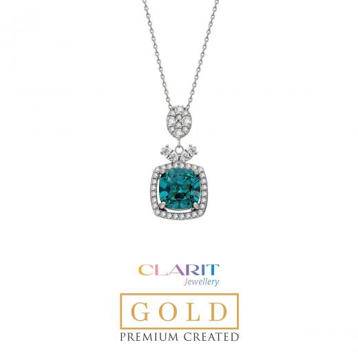 Created Paraiba Stone Clarit Jewellery 14K White Gold Necklace